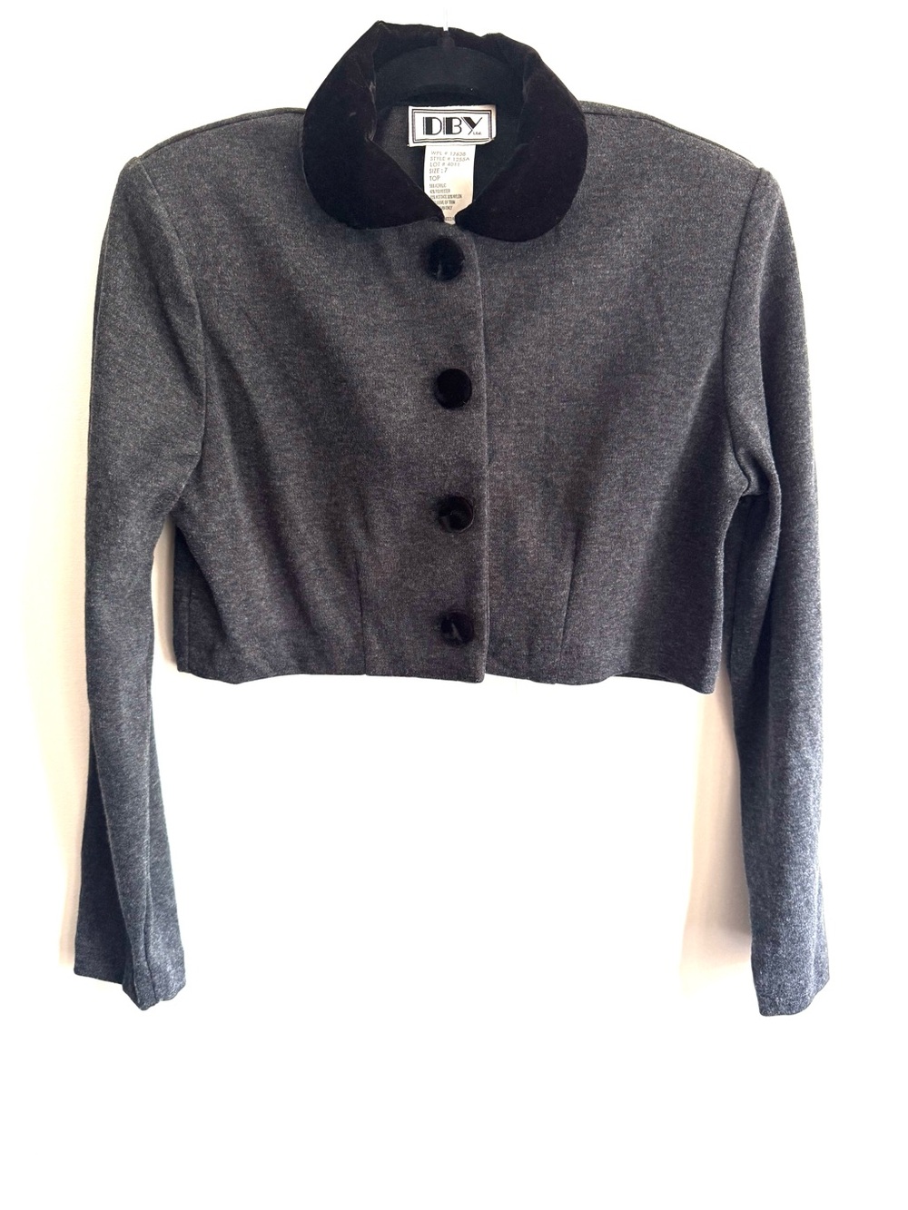 DBY Cropped Gray Women's Blazer with Velvet Collar